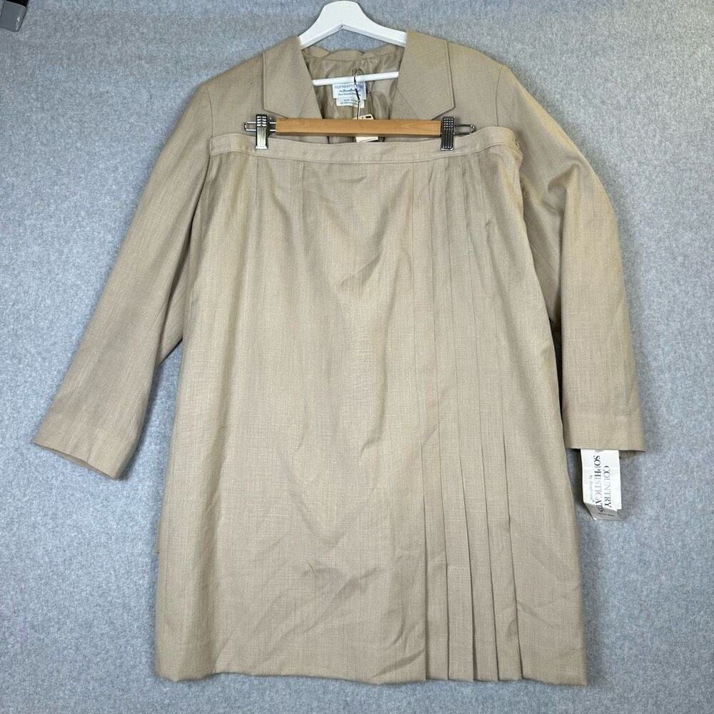 Country Sophisticates Pendleton Womens 18W Silk Blend Blazer & Skirt Set Tan NWT